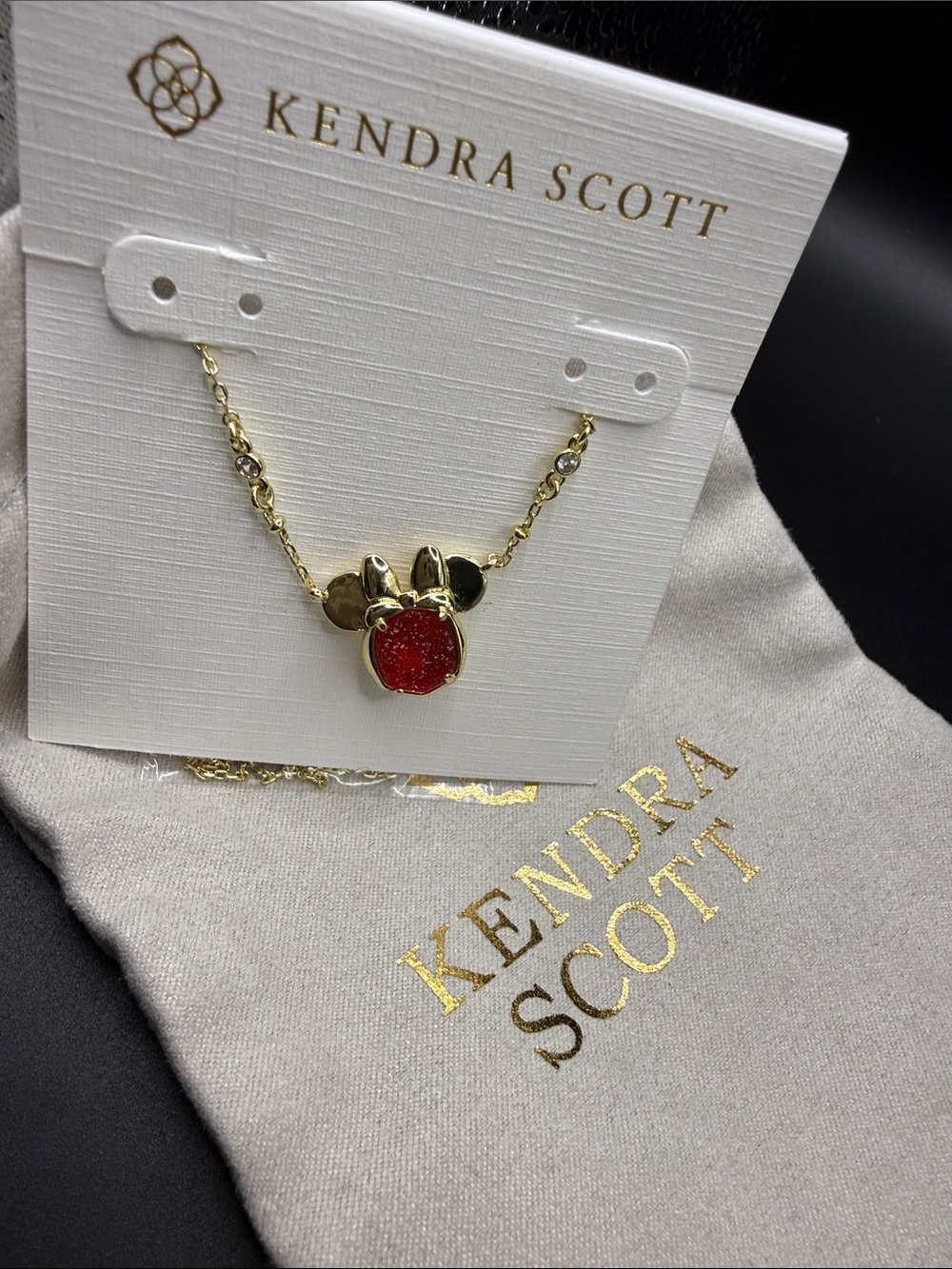 Disney | Kendra Scott Gold Minnie Mouse necklace with red druzy